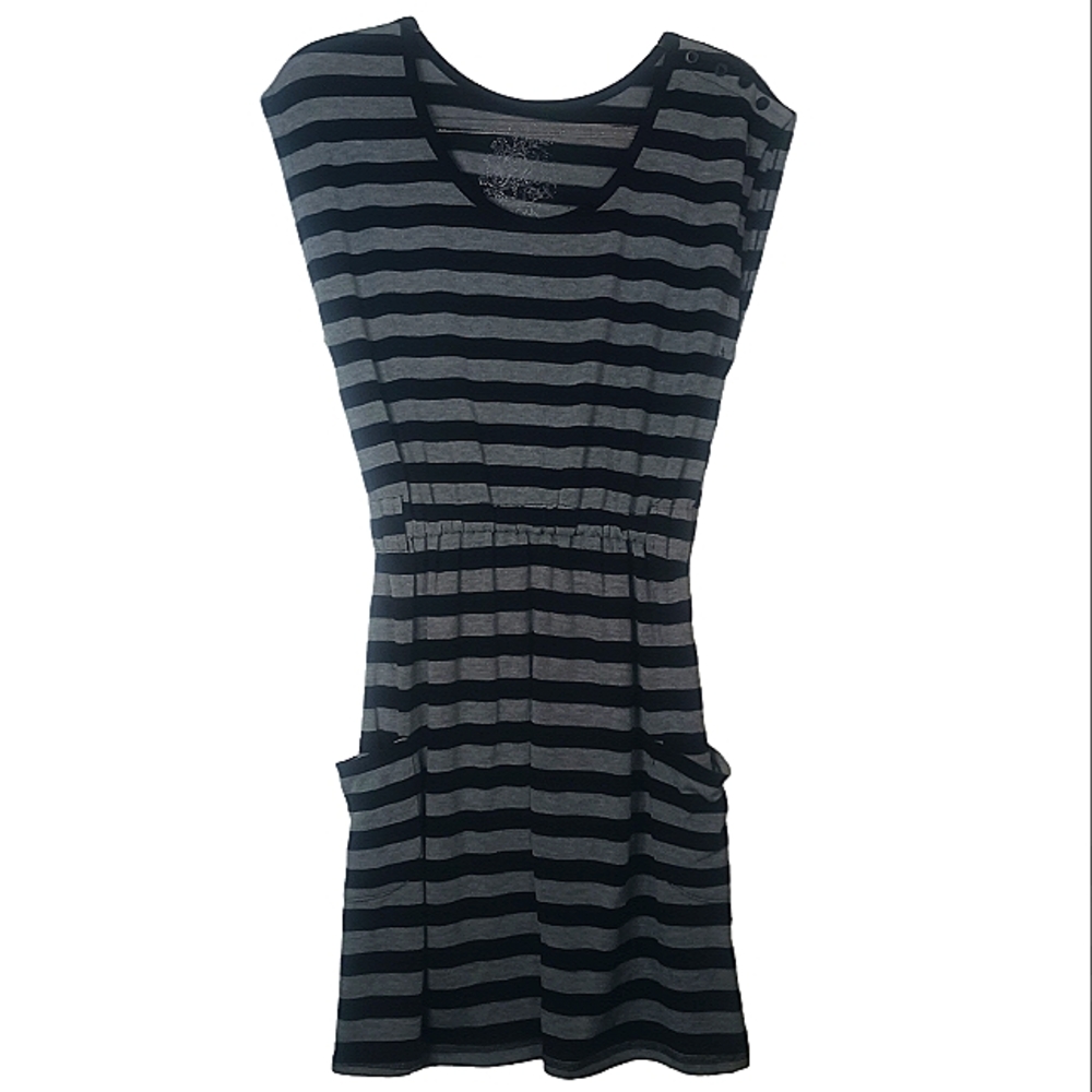 Poof Mini Dress 90s Stripes Y2K Festival Beachy Cover-Up Pockets! Jersey Knit L